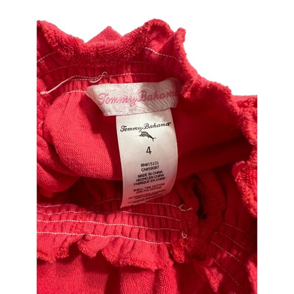 Tommy Bahama Swim Cover Girls Size 4 Red Terry Short ruffled Sleeves Pocket Pull - Picture 3 of 5